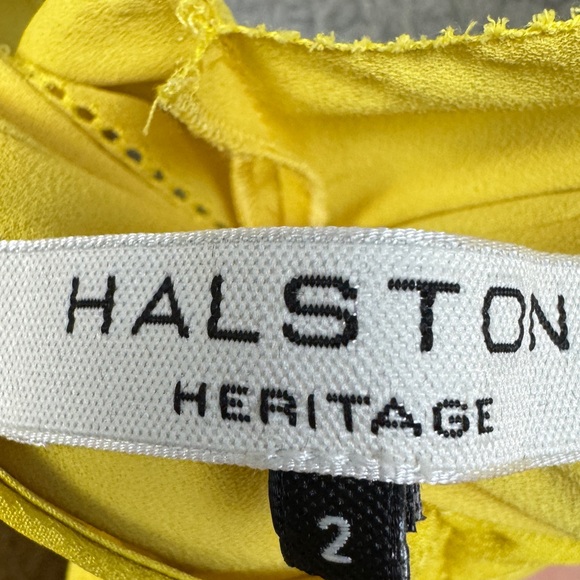 Halston Heritage Yellow Sleeveless Maxi Halter Dress/Gown Front Slit Size 2 - Picture 6 of 6
